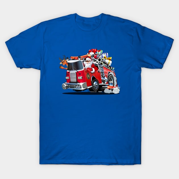 Cartoon Christmas firetruck T-Shirt by Mechanik